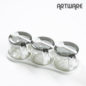 [KGPQS5EX_4B]3P 원형양념통 글라스 밀폐용기 400ml