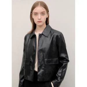 [롯데백화점]시스티나 카라 크롭 레더 자켓 -AWWJKOD31040