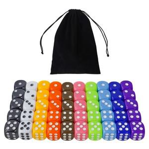 보드 게임용 불투명 아크릴 주사위 6 면 세트  벨벳 파우치 포함 10 가지 색상 16mm 0.62 인치 개