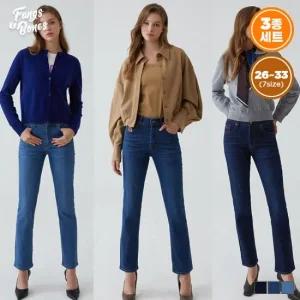 3종세트 팡스앤본즈 여성 데일리 봄여름 일자핏 소프트 코튼 스판 데님팬츠 청바지 ECX2502W3S