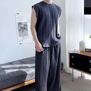 민소매 와이드팬츠 남성 여름 맞주름 1P 나시세트 (WFHUNJX)