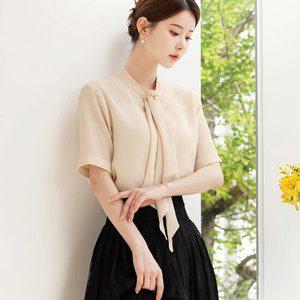 [시크라인] 키메나 러플 타이 브로치 세트 링클 블라우스