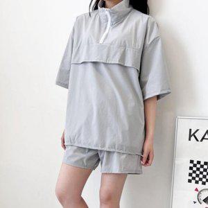 고품질 여성 간절기 데일리 아노락 반집업 반팔 반바지 세트 반집업후드티 반집업티셔츠 면티 (WFHVZ9A)