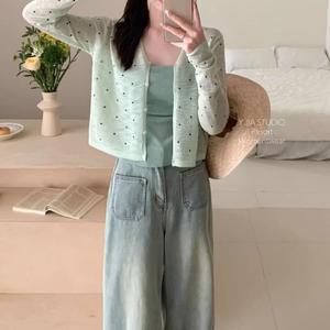 [오노마] ONM 여성 5컬러 봄 여름 얇은 니트 시스루 도트가디건