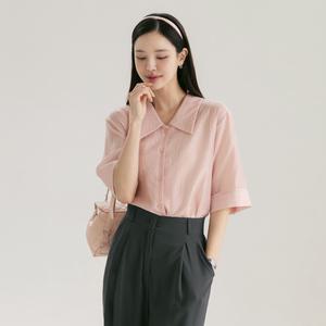 [시크라인] (~XL까지) 세루안 플랫 카라 텐셀 시스루 블라우스 여름 반팔 데일리 일상 캐쥬얼 출근룩 빅사이즈