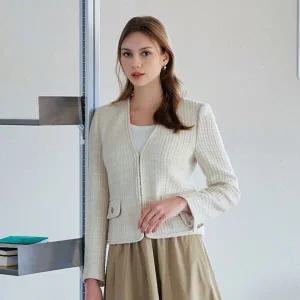 [하프클럽/S쏠레지아]에스쏠레지아 노카라 브이넥 트위드 자켓 SOO2WJK050