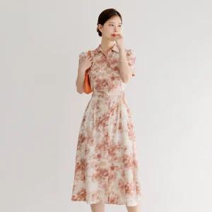 [시크라인] (~XXL까지) 우딘 나염 플레어 벨트 원피스 여름 휴양지 나들이 하객룩 오피스룩 데이트 모임 미시 빅사이즈