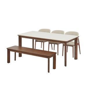 포멜로 세라믹식탁 6인세트 180cm 브라운_벤치1500 1EA, 가죽체어 3EA