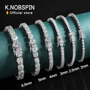 은볼팔찌 KNOBSPIN 2mm 모이사나이트 테니스 팔찌 925 스털링 실버 도금 화이트 골드 여성 남자 스파클링