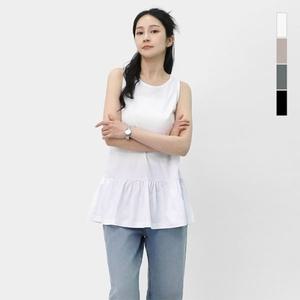 스콰즈 여자 여름 레이어드 민소매 티셔츠 프릴 롱 나시 SCR192