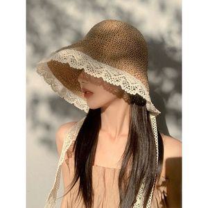 여름 레이스 짚 모자 벙거지 스트랩 해변 자외선차단