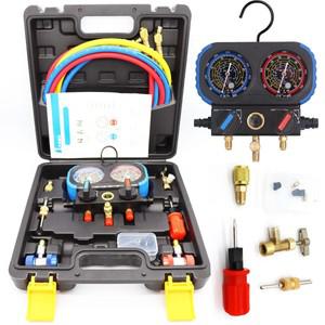 냉매 프레온 충전 도구, R134A R410A R22 BOX용, 3 방향 AC 매니폴드 게이지 세트, HVAC 5FT 호스 탭 가능