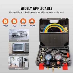 R410A R22 R134a 1.45m 호스, 커플러 및 어댑터가 있는 냉매용 AC 매니폴드 미터 키트 3방향 프레온 충전