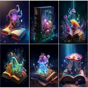 리트리스 6PCS 다이아몬드 아트 키트 원형 페인팅 닷 젬 초보자를 위한 홈 월 데코 11 8x15 7 인치 젤리피쉬