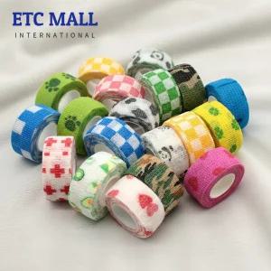 스포츠 테이프 압박 붕대 코반 탄력 자가접착 밴드 단색 패턴 반려동물 손가락 그립 서바이벌 2.5 5 7.5 10cm