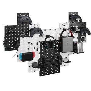 PEGZONE 컨트롤러 및 헤드폰 홀더 벽걸이, 액세서리 포함 모듈식 게이밍 페그보드, Xbox PS5 PS4 스위치용 스탠드, 비디오 게임 스토리지, 디스크 선반, 14개 블랙 앤 화이트