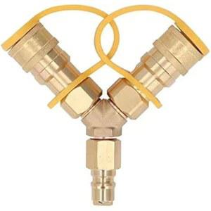 TMEEIHNSS 3/8인치 천연가스 Y 스플리터 내구성이 뛰어난 황동 2방향 퀵 커넥트 어댑터 웨버 그릴 파티오 히터 피자 오븐 노란색 3/8