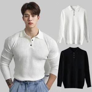 [다잇템] 남자 카라넥 롱슬리브 버튼 머슬핏 골지 슬림 미니멀리즘 티셔츠_18910145_588872