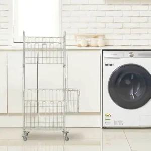 스텐팩토리 올스텐304 2단 멀티 트롤리 및 빨래바구니 [보조바구니, 이동바퀴, 고정받침 포함]