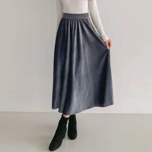 [하젤] 에프비 스판 벨벳 플레어 롱스커트_W3610