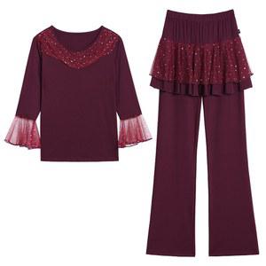 반짝이 망사 여성 공연복 바지 치마 상의 라틴 살사 라인 세트 댄스복 연습 댄스