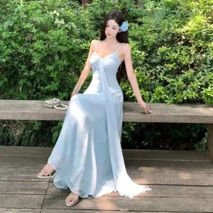 EAMT 여자 민소매 원피스 여름 브이넥 나시 해변 바캉스 비치 롱스커트 EUNG2