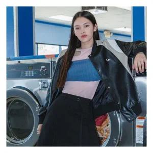 [랩][made by LAP] 로고 자수 오버핏 바시티 레더점퍼 AP3LZ861