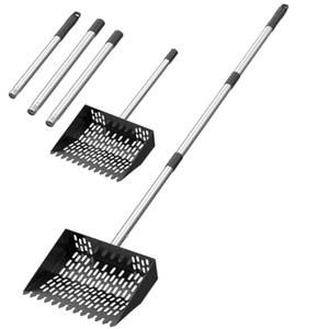 모래, 쿱용 닭똥 스쿠퍼 2 in 1 갈퀴 기능 미세 체 구멍 조절 가능한 스테인리스 손잡이 24~68인치 메탈 고양이 쓰레기 스쿠퍼, 삽 측면 치킨 쿠프 없음