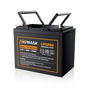NERMAK 12V 100Ah 그룹22 LiFePO4 딥 사이클 배터리, 5000회 이상 태양광 시스템, RV, 가정용 에너지 저장, 트롤링 모터, 오프 그리드 리케이션용 리튬 인산철 충전식 배터리
