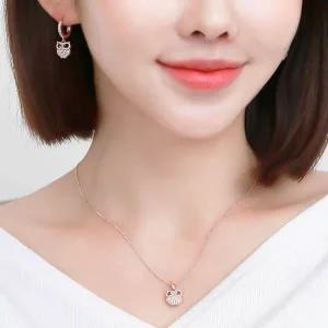 [미니아트]14K GOLD 패션 데일리 부엉이 큐빅 쥬얼리 세트 귀걸이 + 목걸이 42cm 선물추천