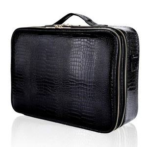 Jourmon 여행용 메이크업 케이스 가방 악어 패턴 블랙 리 #e#s: 메이크업 트레인 케이스 ^^ 휴대용 ^^ 정리함 ^^ 조절 가능한 칸막이 ^^ 어깨끈 ^^ 여행용 액세서리 ^^ 메이크업 브러시 ^^ 화장실 :i#e#s