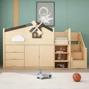 어린이 벙커 침대 2단 계단형 북유럽 원목 수납형