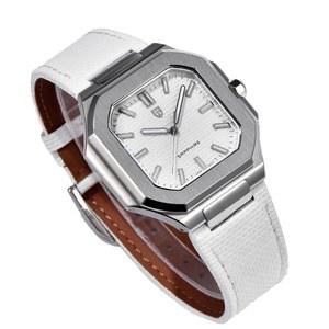 [미국배송] 파가니 디자인 사파이어 유리 실버 케이스 네이비 블루 가죽 밴드 37MM 일본 TMI VH31 무브먼트