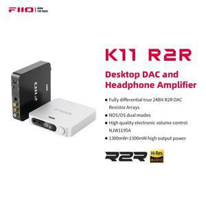 FiiO K11 R2R DAC 및 홈 오디오 또는 PC용 헤드폰 앰프, 6.35mm 및 밸런스드 4.4mm, RCA, 동축, 광, 384kHz