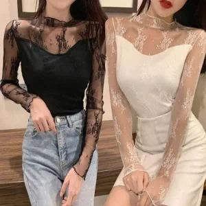 레이어드 망사 시스루 블라우스 티셔츠 이너티 목티