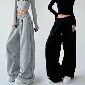 데일리룩 여자 트레이닝팬츠 와이드팬츠 츄리닝 핀턱 블랙 그레이