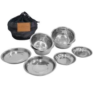 BUCK703 캠핑 스텐레스 식기 세트 8P(2인용) 그릇 코펠 스텐 접시 플레이트 취사용품