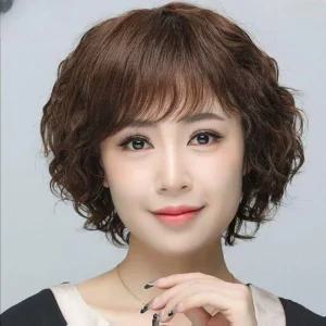 인모 통가발 중년 단발가발 웨이브 여성 엄마용 여성용 짧은