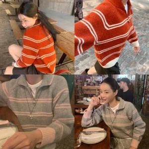 [모코블링] 지퍼 카라 단가라 니트 #긴팔니트 #카라니트 #단가라니트 #오버핏니트 #가을니트