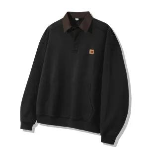 [11월 3일 배송] 트릴리온 TRILLION 레더 패치 데님 카라 럭비 맨투맨_블랙 TRFSH17BK 204397