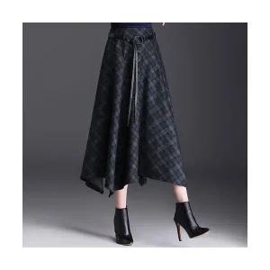 여자 데일리 겨울 치마 언밸런스 체크 스커트 추동 롱 슬림핏 우산 A라인 SPO마켓4
