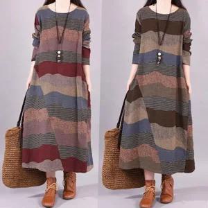 빅사이즈 은창)어텀 무드 패턴 롱원피스 루즈핏 가을 겨울