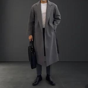 케스나 오버핏 롱코트 (2color) 로브 싱글 맥 정장 봄 가을 겨울 모직 코트 미니멀