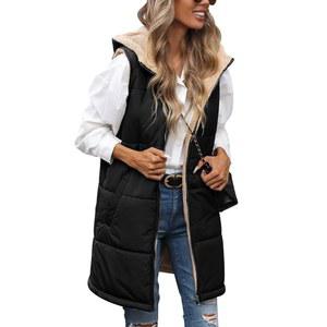 얀 여성 롱 패딩 조끼 가을 민소매 플리스 리버서블 지퍼 업 겨울 코트 재킷 후드티