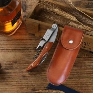 로즈우드 2단 레버 코르크 와인오프너 가죽케이스 소믈리에오프너