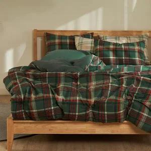 [SDECO]빈티지 체크 국내산 워싱마이크로 겨울이불 퀸 Q 그린