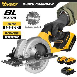 비보소 목공용 톱 5인치 브러시리스 원형톱 무선 목재 절단기 45도 디월트 20V 배터리 핀