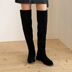 스웨이드 세무 통 넓은 싸이하이 니하이 롱부츠