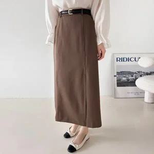 [샵앤SHOP][샵앤] 여성 뒷밴딩 슬림 2줄라인 앞트임 정장 롱스커트 NYS-WSK-4955