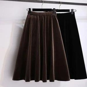벨벳 스커트 롱 치마 밴딩 여성 가을 플레어 a라인